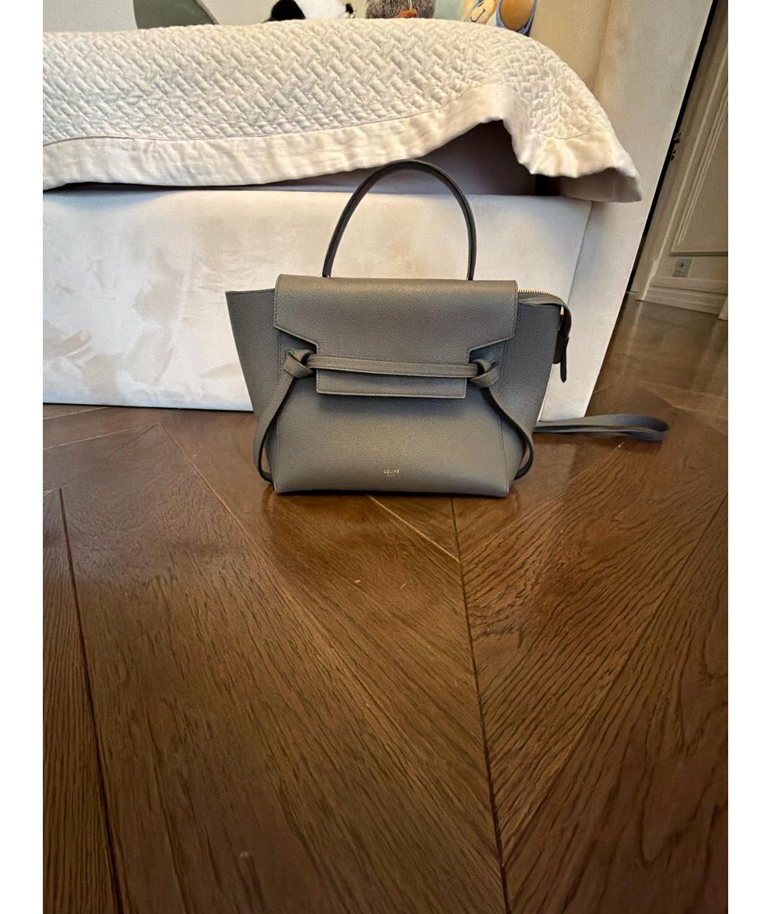 CELINE Антрацитовая кожаная сумка с короткими ручками, фото 9