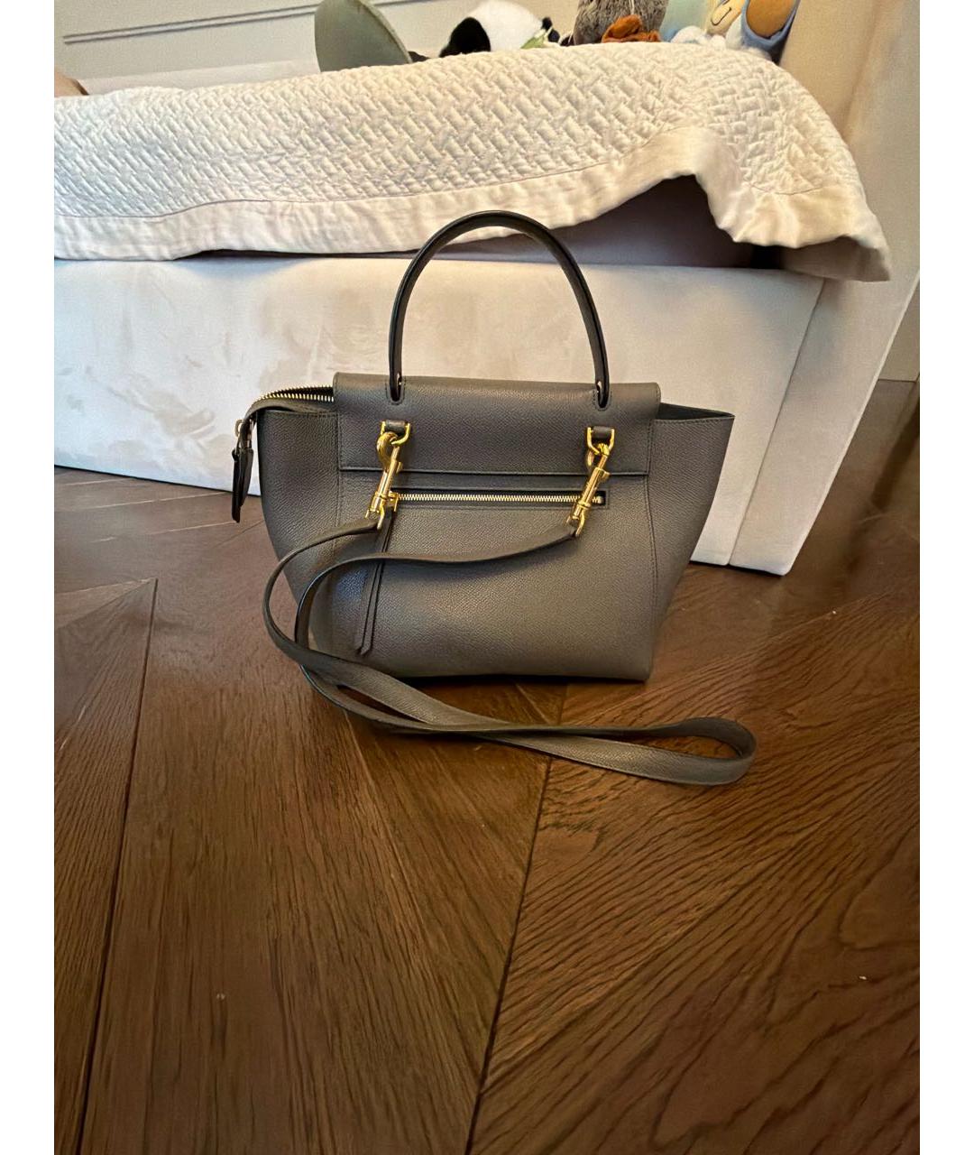 CELINE Антрацитовая кожаная сумка с короткими ручками, фото 3