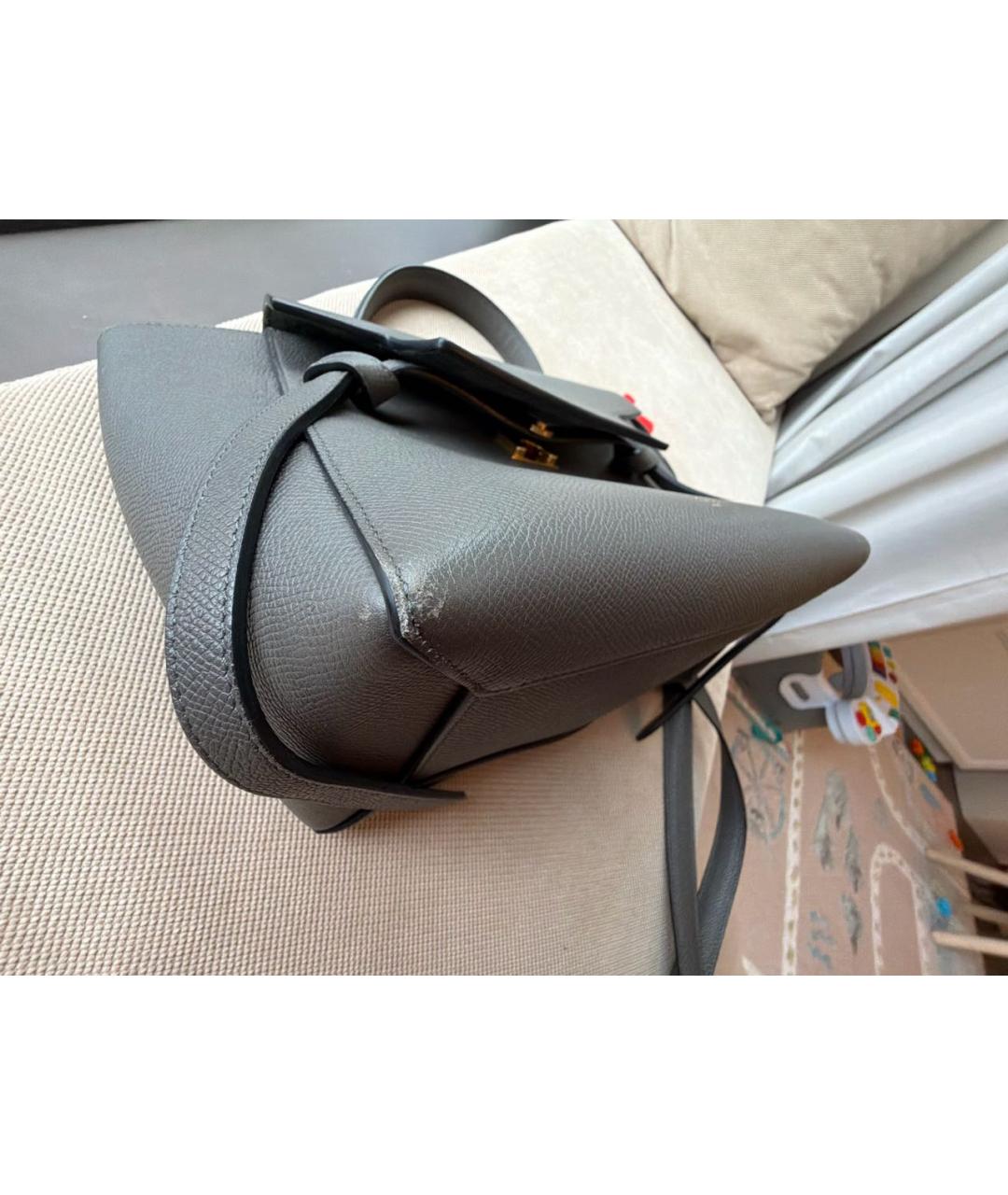 CELINE Антрацитовая кожаная сумка с короткими ручками, фото 8