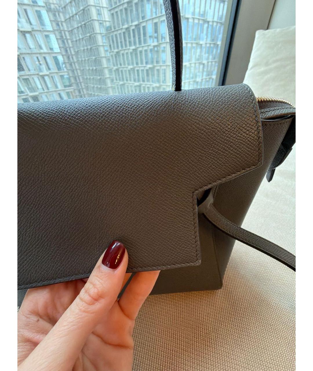 CELINE Антрацитовая кожаная сумка с короткими ручками, фото 6