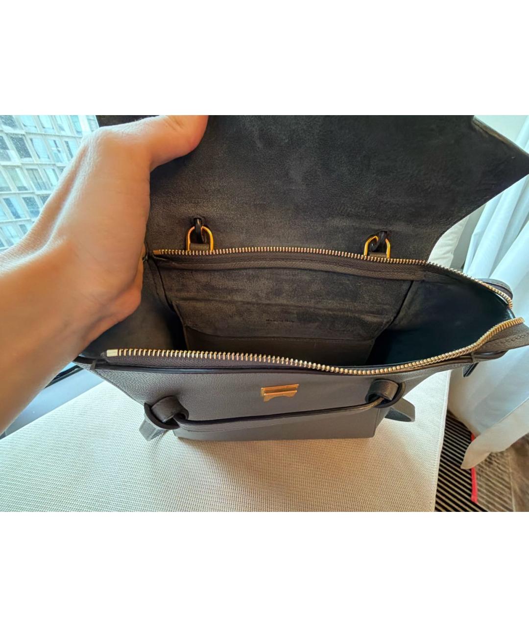 CELINE Антрацитовая кожаная сумка с короткими ручками, фото 4