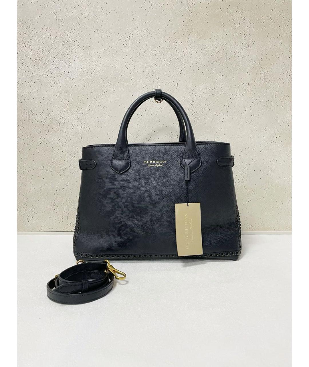 BURBERRY Черная кожаная сумка тоут, фото 6