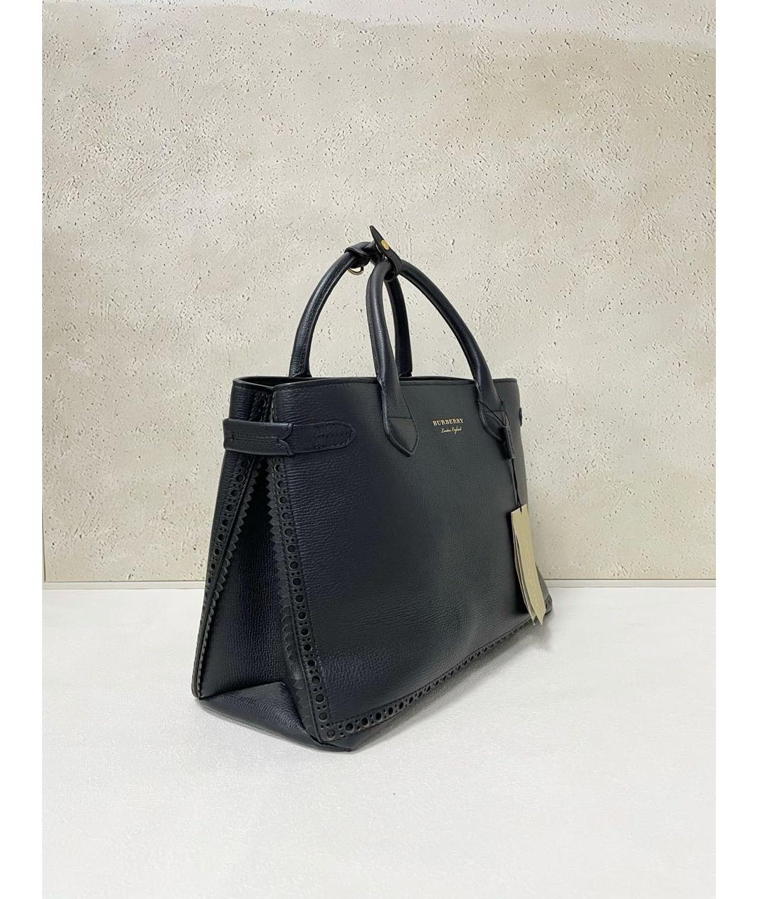 BURBERRY Черная кожаная сумка тоут, фото 4