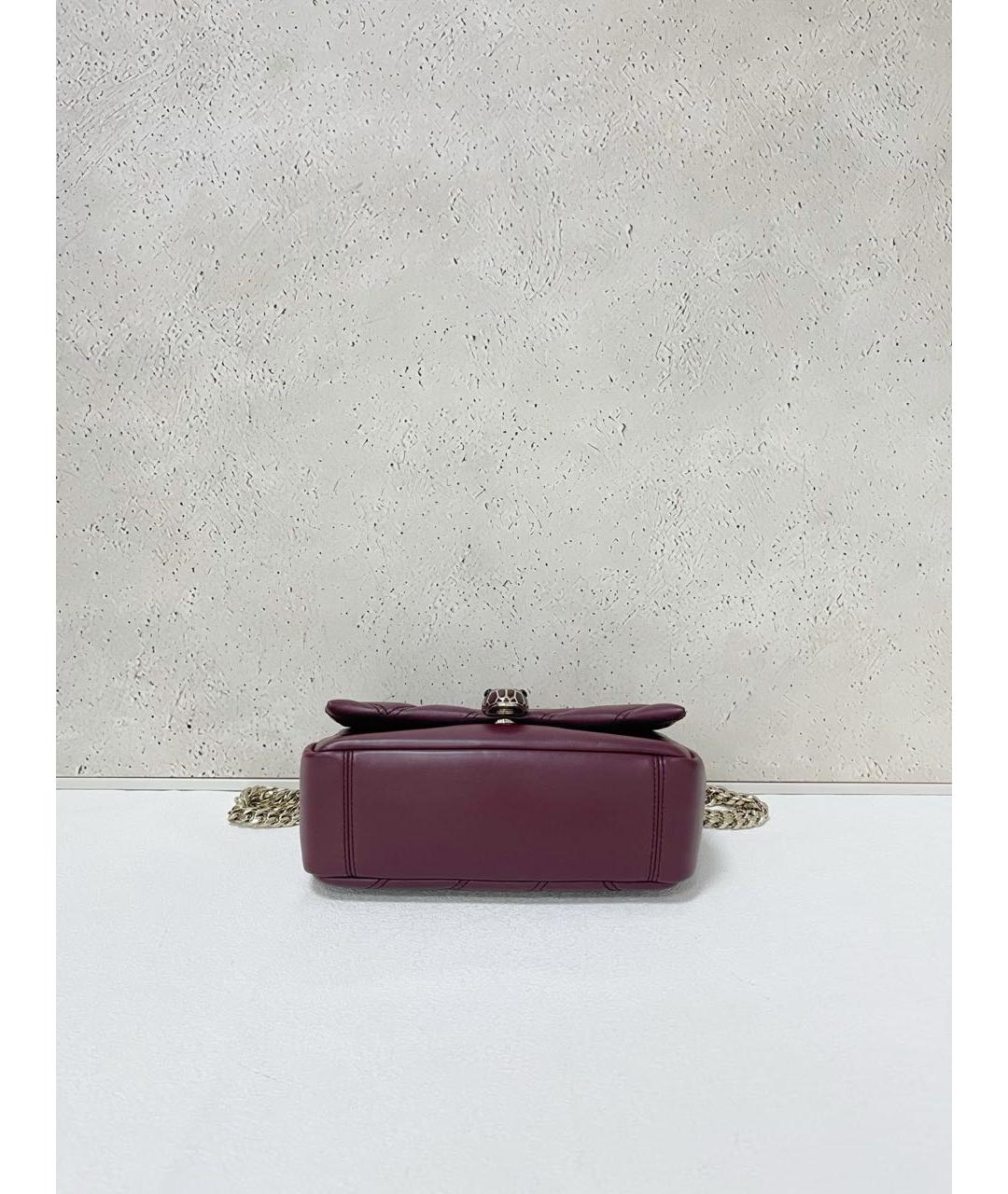 BVLGARI Бордовая кожаная сумка через плечо, фото 6