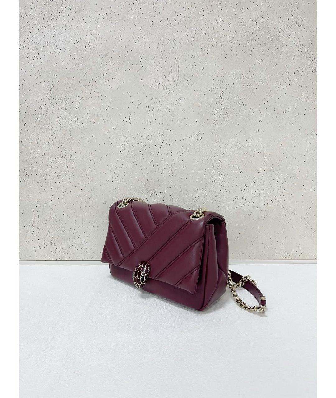 BVLGARI Бордовая кожаная сумка через плечо, фото 5