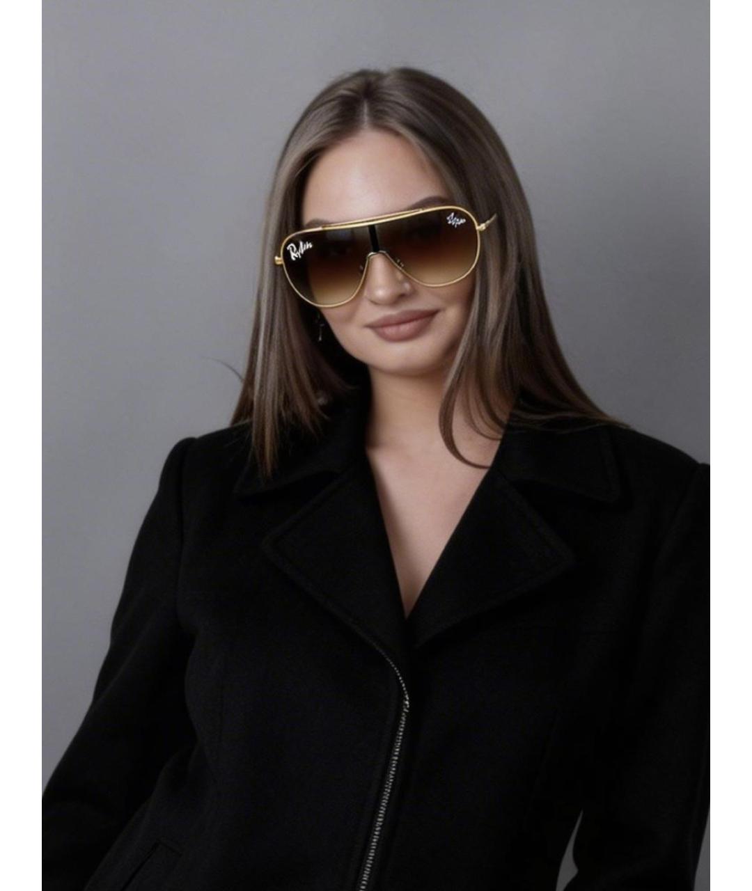 RAY BAN Золотые металлические солнцезащитные очки, фото 7