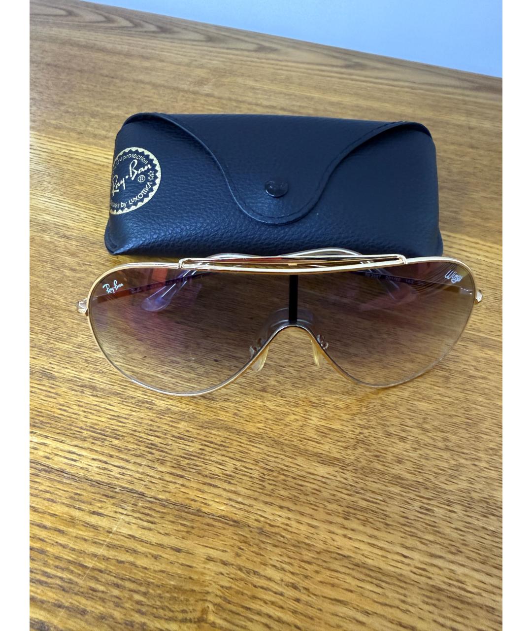 RAY BAN Золотые металлические солнцезащитные очки, фото 8