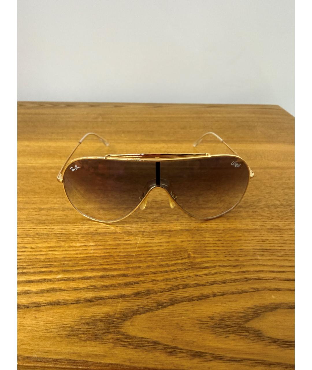 RAY BAN Золотые металлические солнцезащитные очки, фото 4