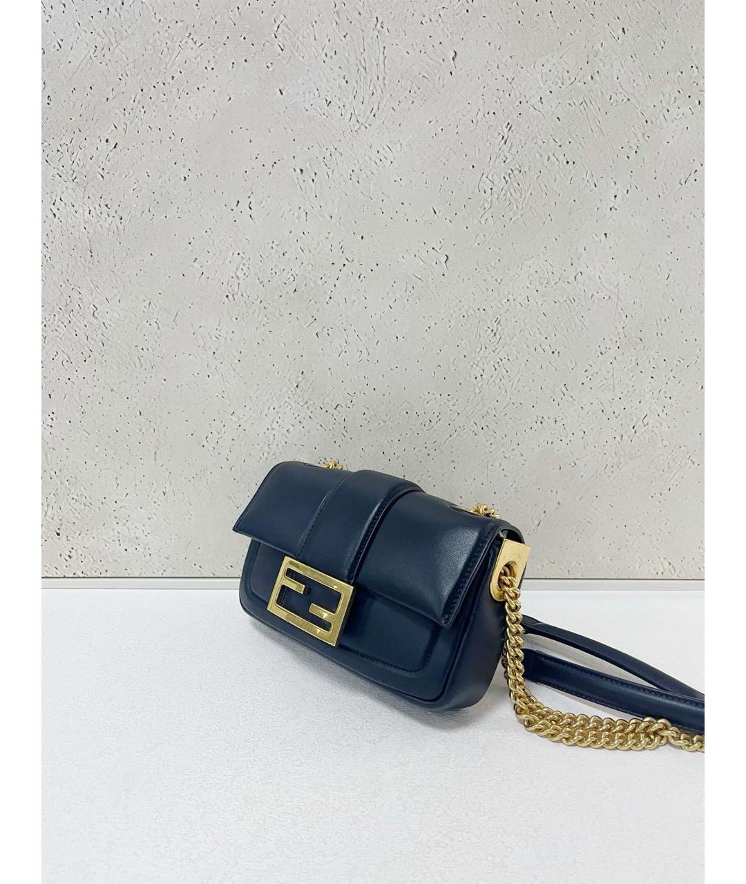 FENDI Темно-синяя кожаная сумка через плечо, фото 5