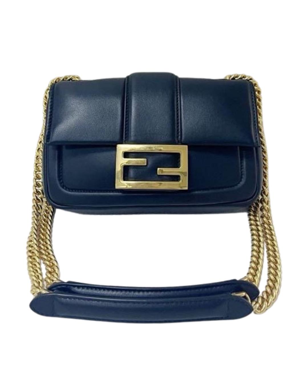 FENDI Темно-синяя кожаная сумка через плечо, фото 1