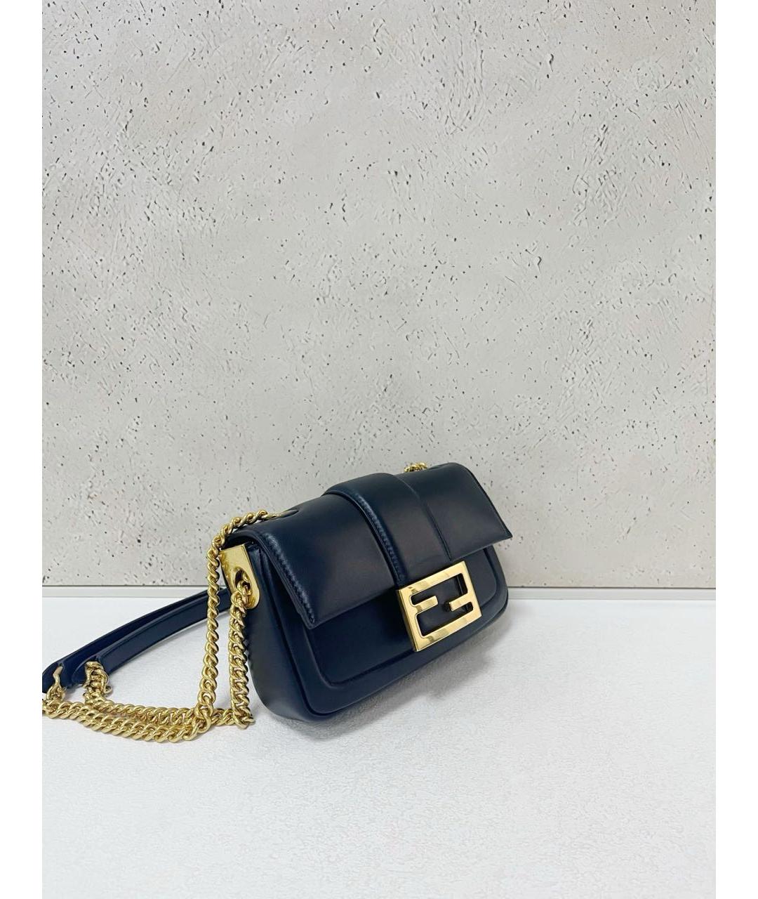 FENDI Темно-синяя кожаная сумка через плечо, фото 4