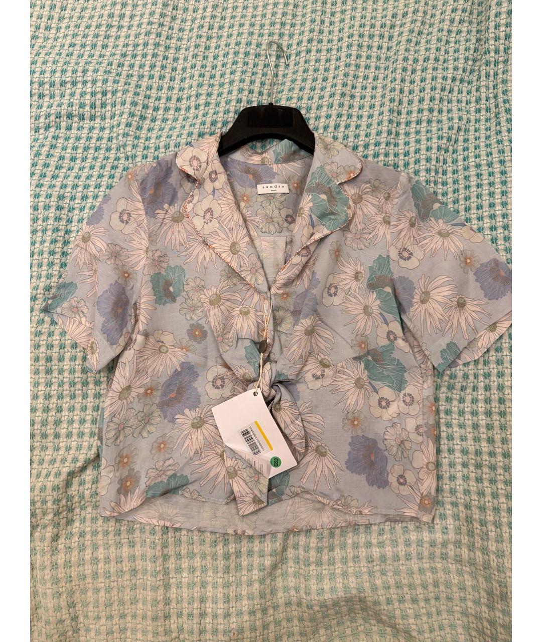 SANDRO Голубая льняная блузы, фото 2