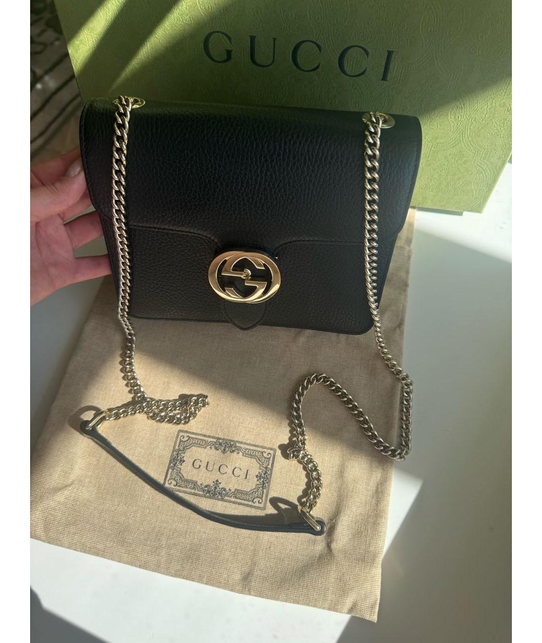 GUCCI Черная кожаная сумка через плечо, фото 5