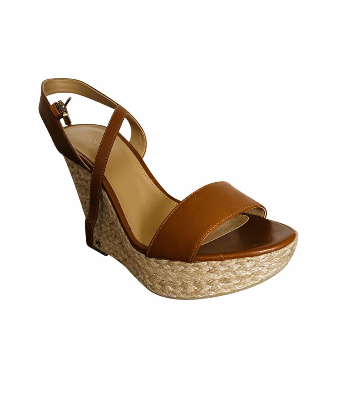 MICHAEL KORS Коричневые кожаные босоножки, фото 1