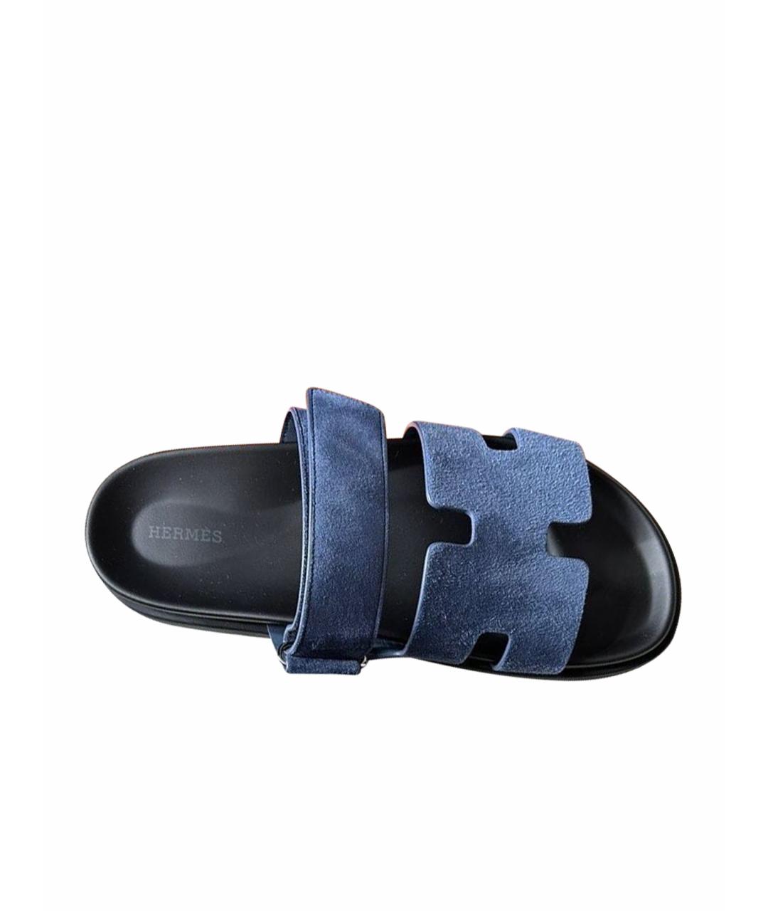 HERMES Синие замшевые сандалии, фото 1