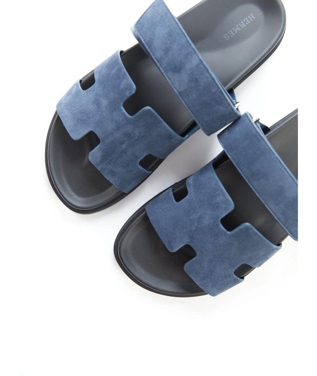 HERMES Синие замшевые сандалии, фото 4