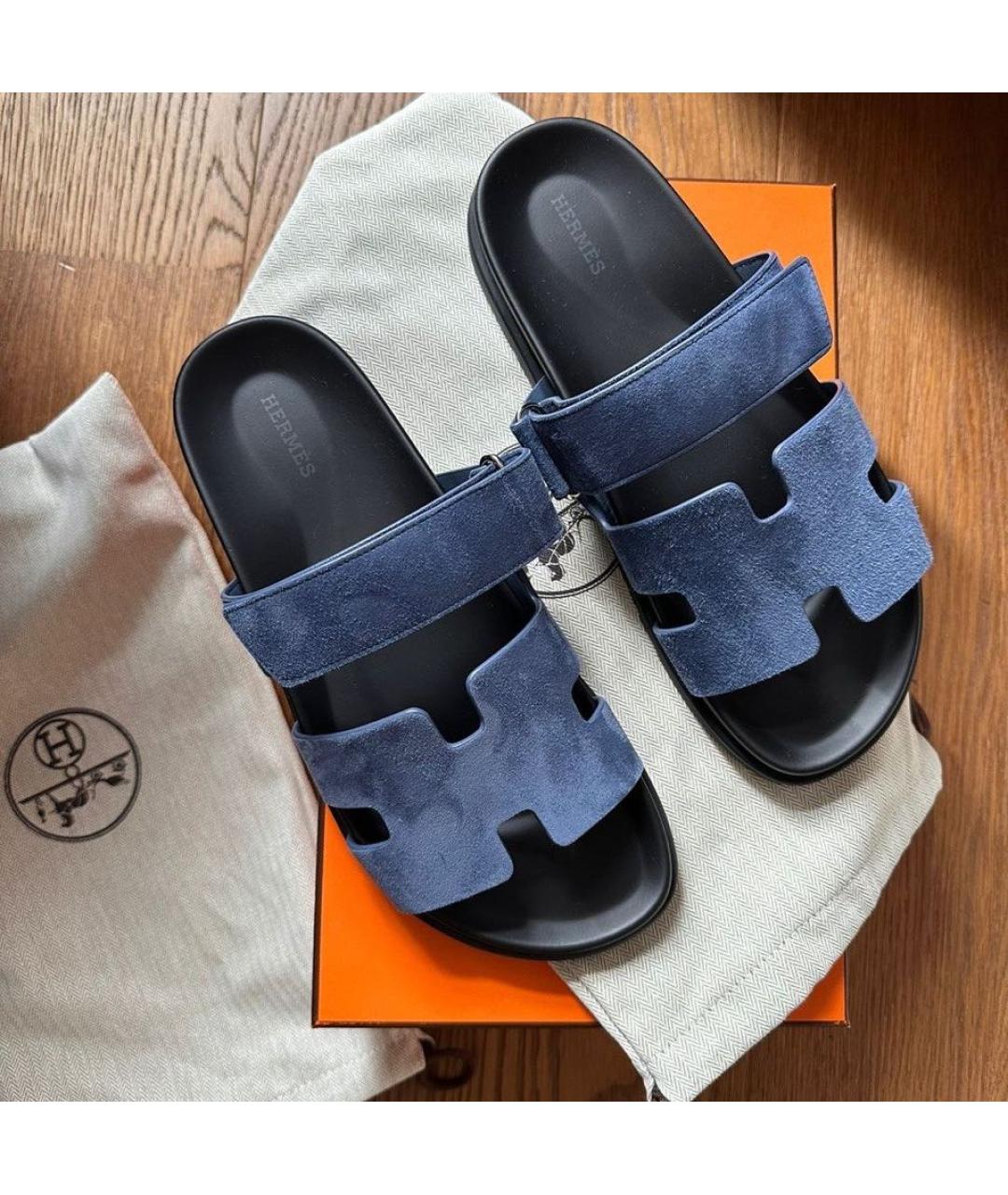 HERMES Синие замшевые сандалии, фото 5