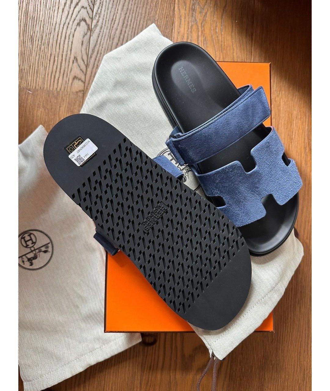 HERMES Синие замшевые сандалии, фото 3