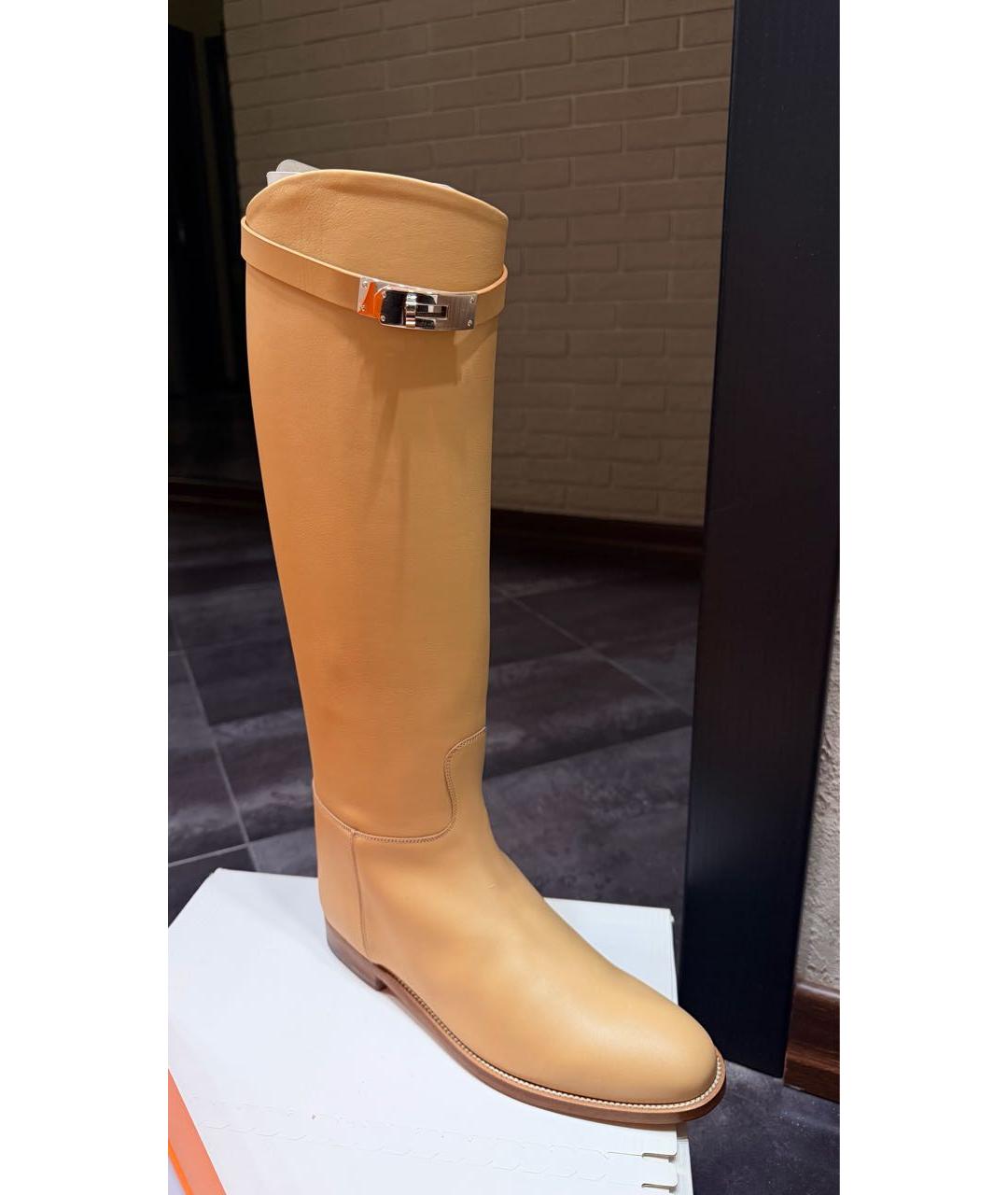 HERMES Бежевые кожаные сапоги, фото 9