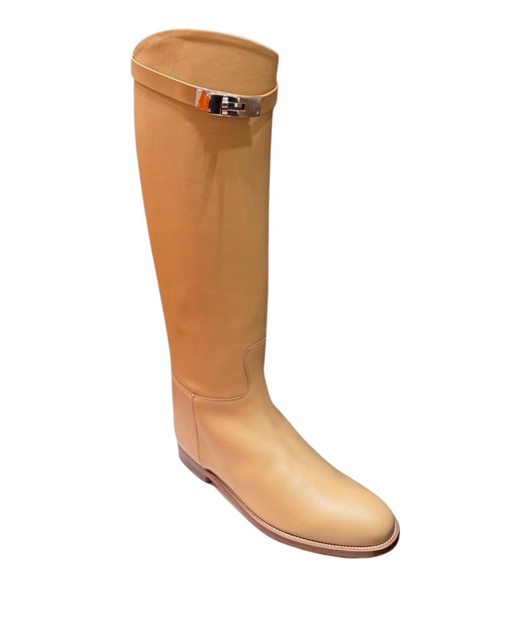 HERMES Бежевые кожаные сапоги, фото 1