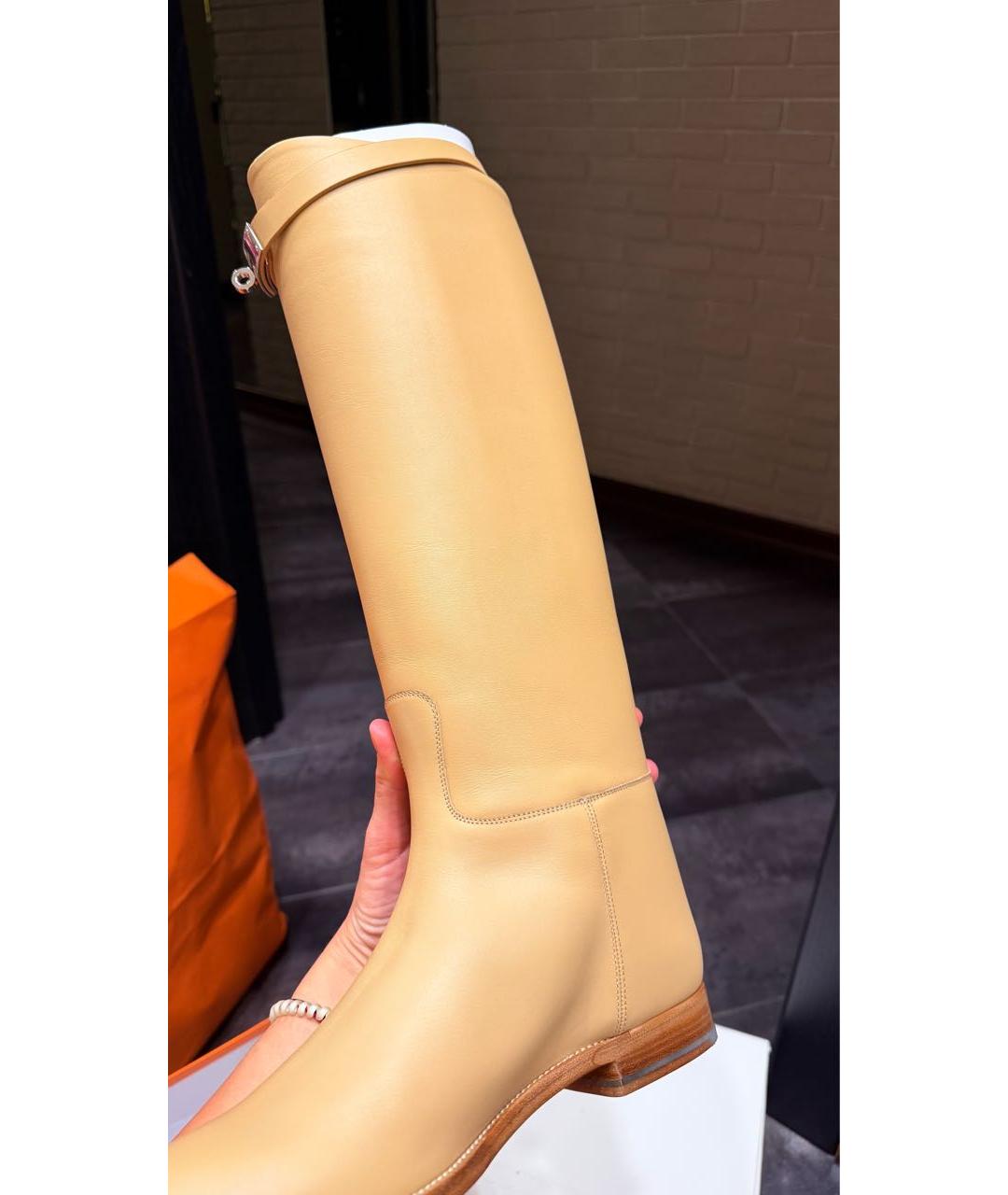 HERMES Бежевые кожаные сапоги, фото 6