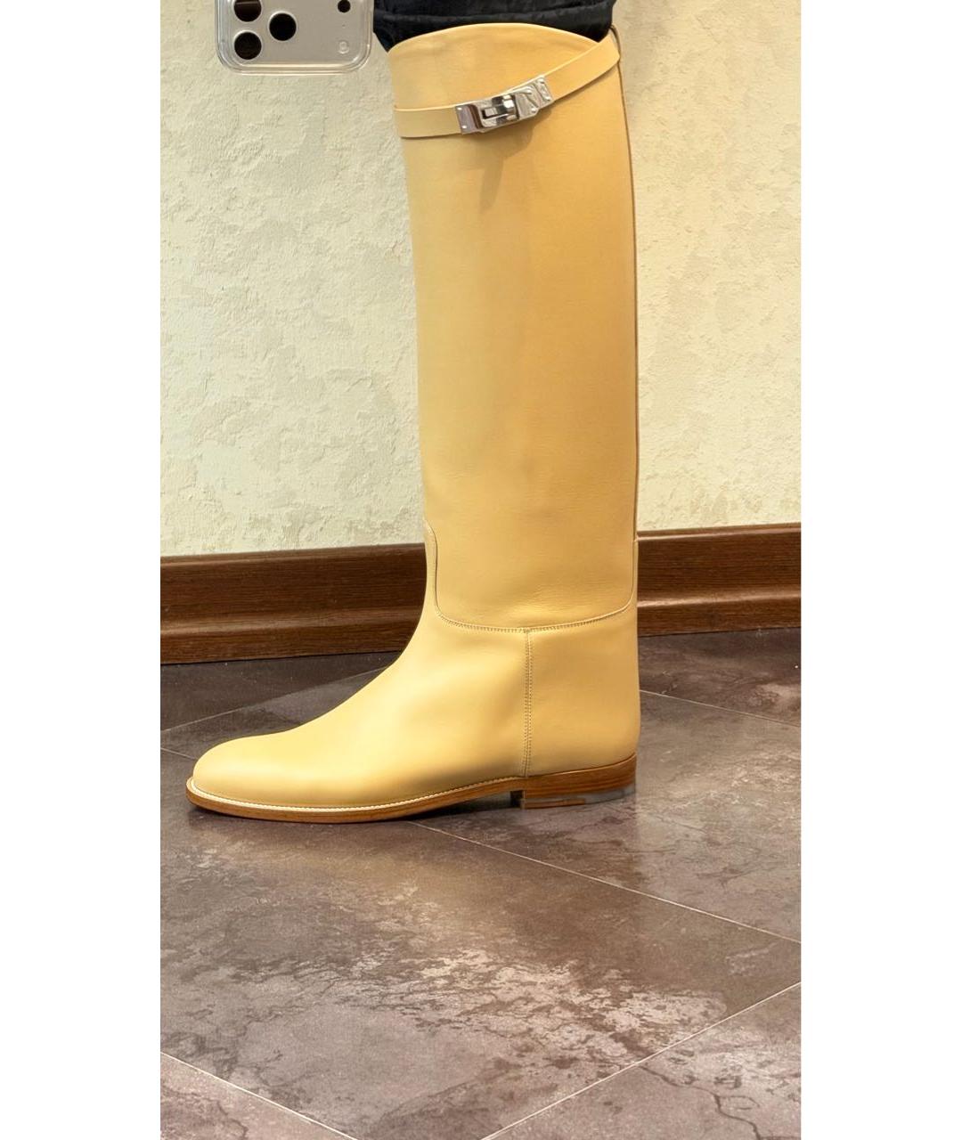 HERMES Бежевые кожаные сапоги, фото 2