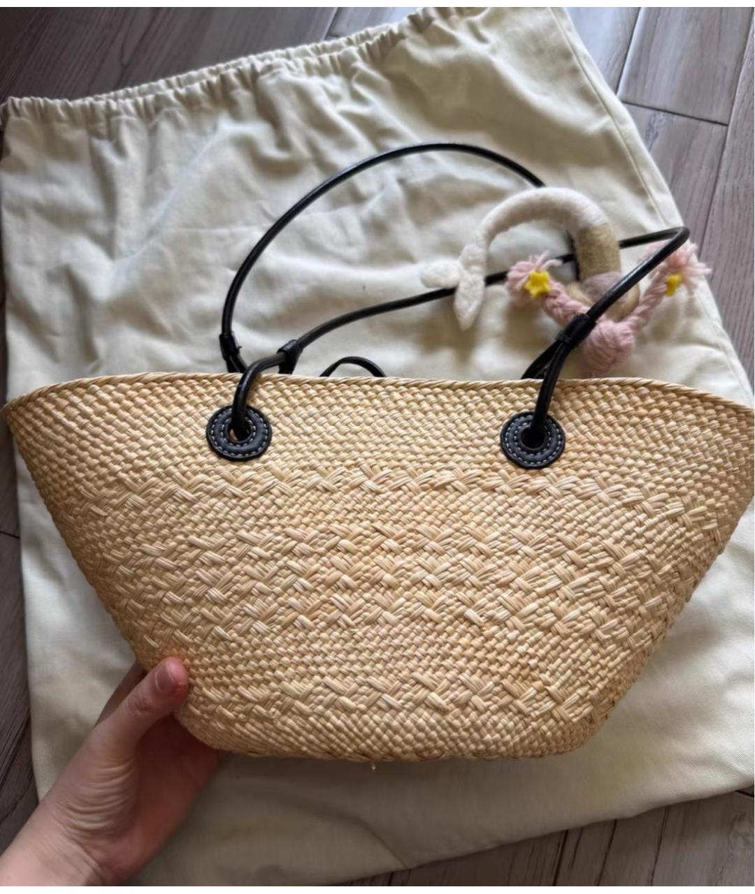 LOEWE Бежевая пелетеная пляжная сумка, фото 3