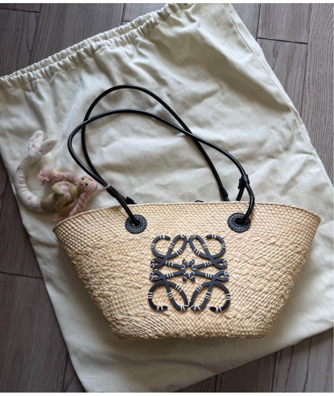 LOEWE Бежевая пелетеная пляжная сумка, фото 7