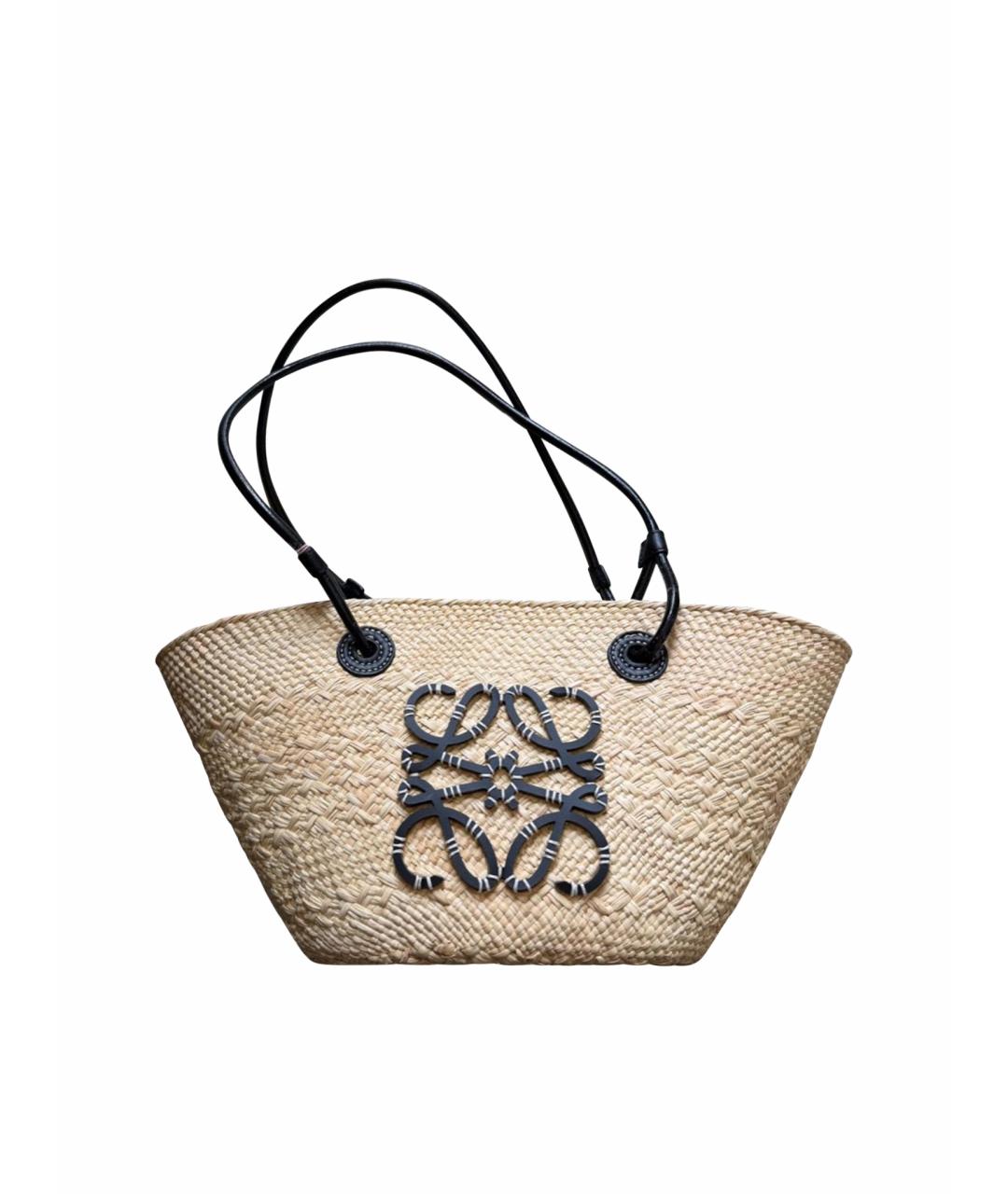 LOEWE Бежевая пелетеная пляжная сумка, фото 1