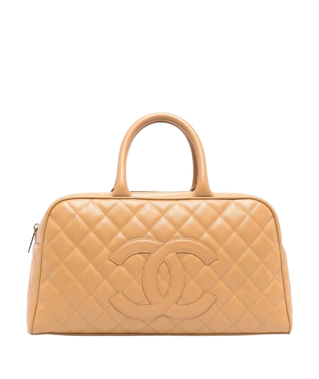 CHANEL Горчичная кожаная сумка с короткими ручками, фото 1