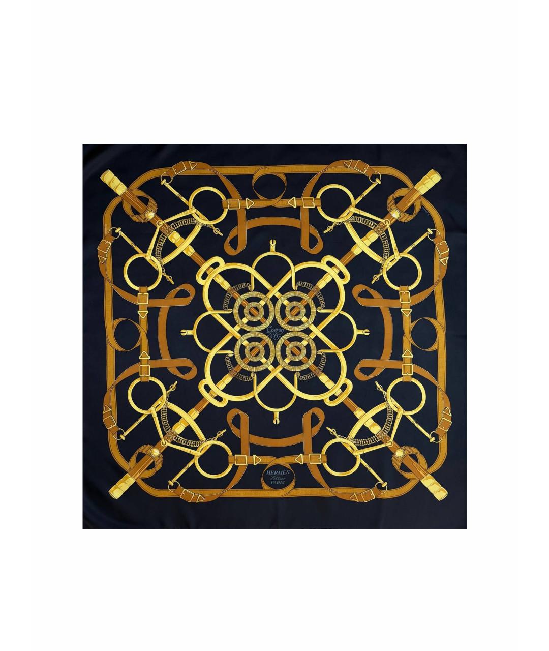 HERMES Темно-синий шелковый платок, фото 1