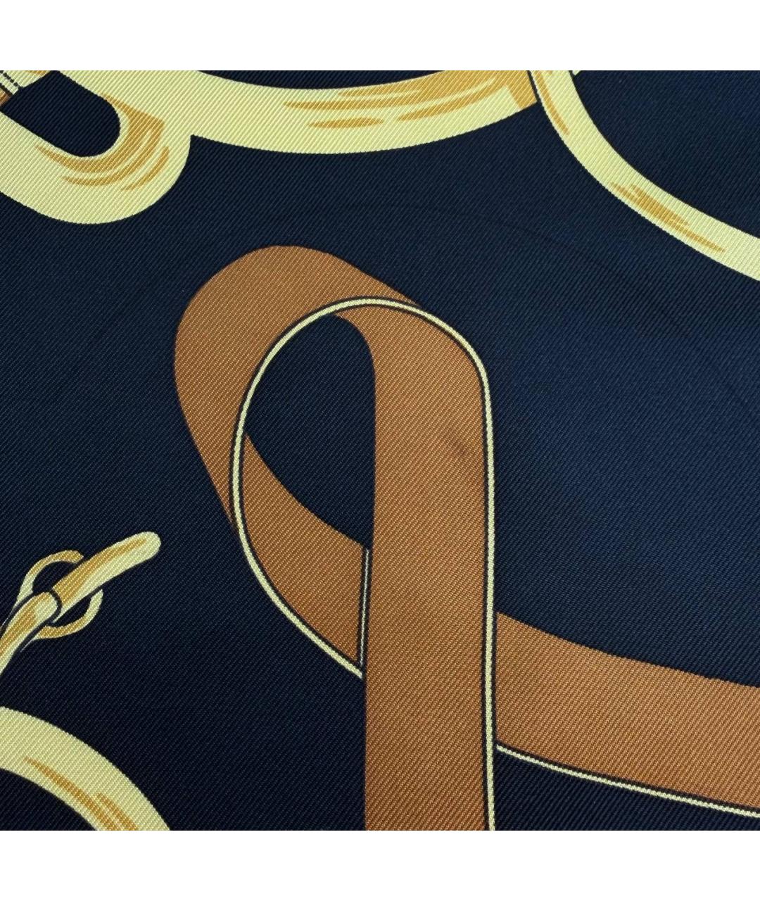 HERMES Темно-синий шелковый платок, фото 5