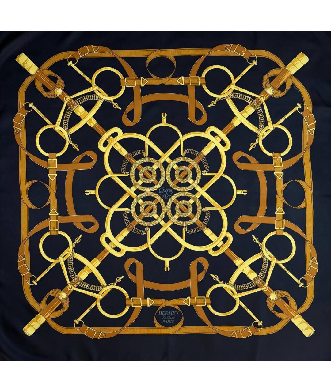 HERMES Темно-синий шелковый платок, фото 9