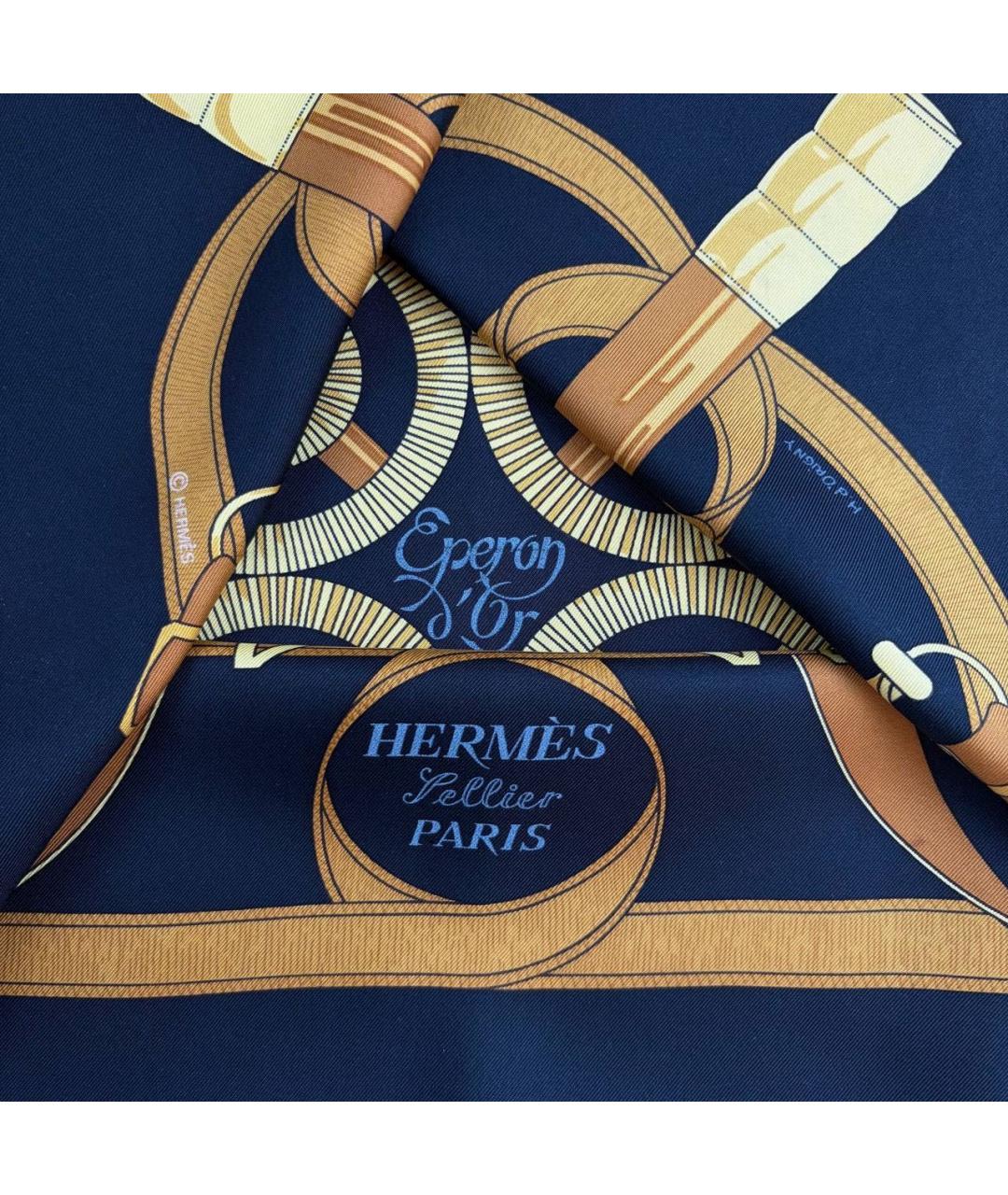 HERMES Темно-синий шелковый платок, фото 2