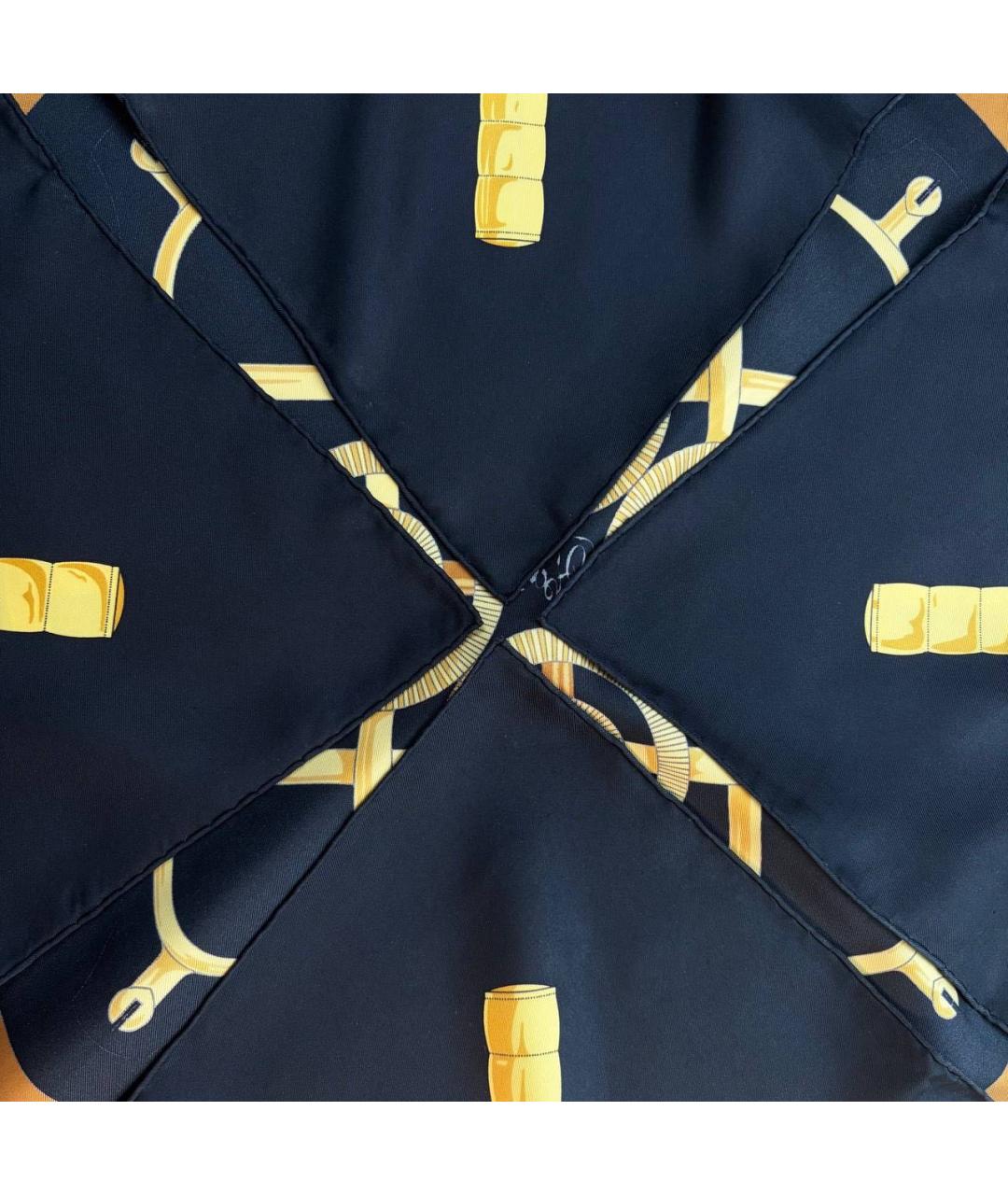 HERMES Темно-синий шелковый платок, фото 3