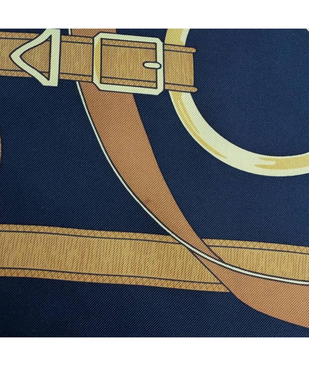 HERMES Темно-синий шелковый платок, фото 4