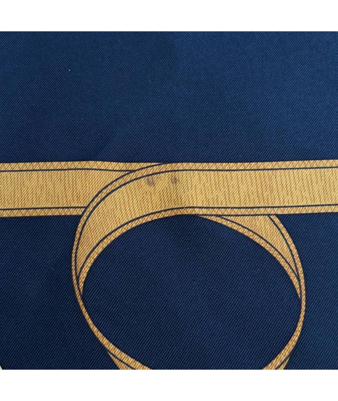 HERMES Темно-синий шелковый платок, фото 8