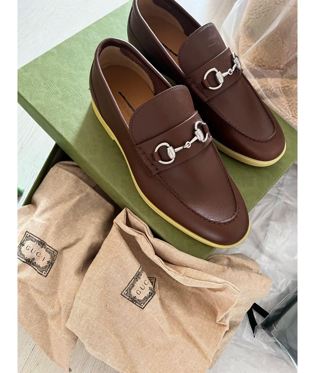 GUCCI Коричневые кожаные мокасины, фото 2