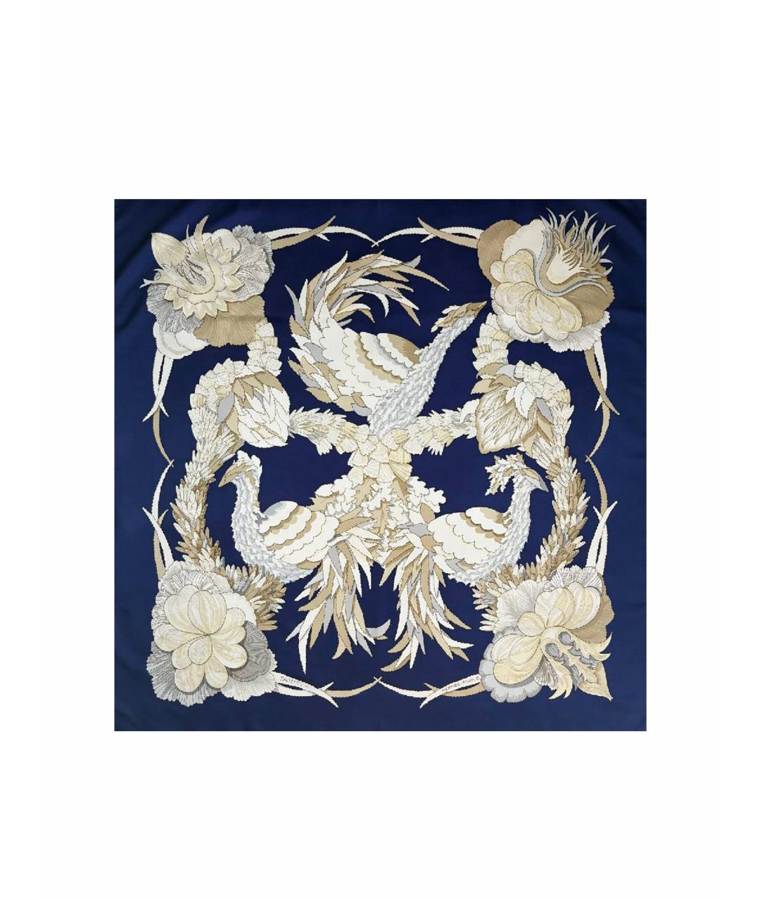 HERMES Синий шелковый платок, фото 1