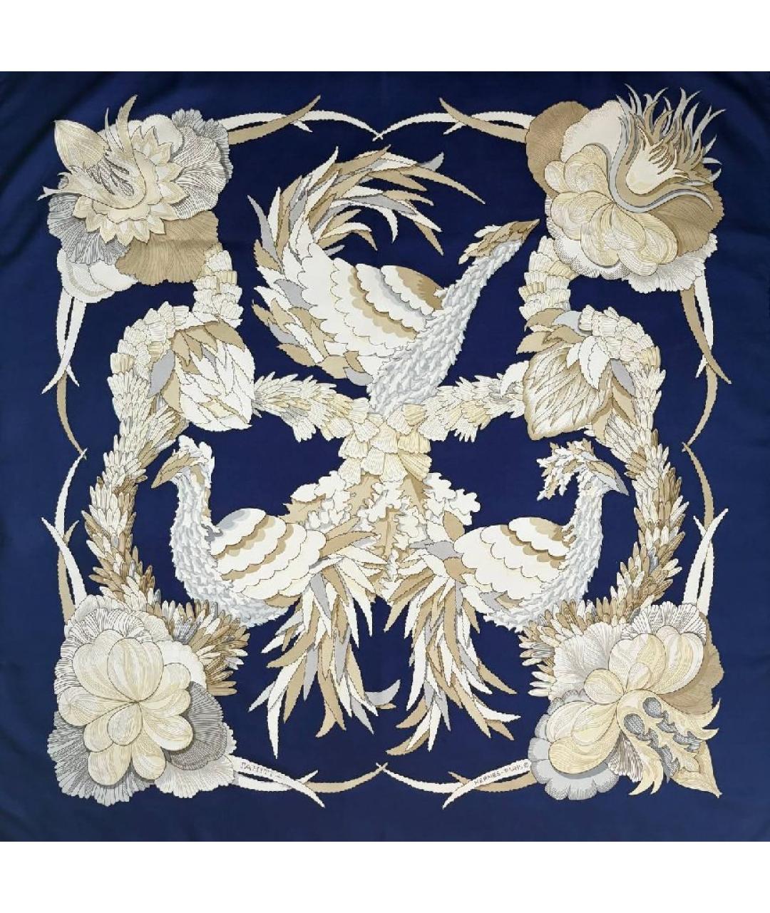 HERMES Синий шелковый платок, фото 10