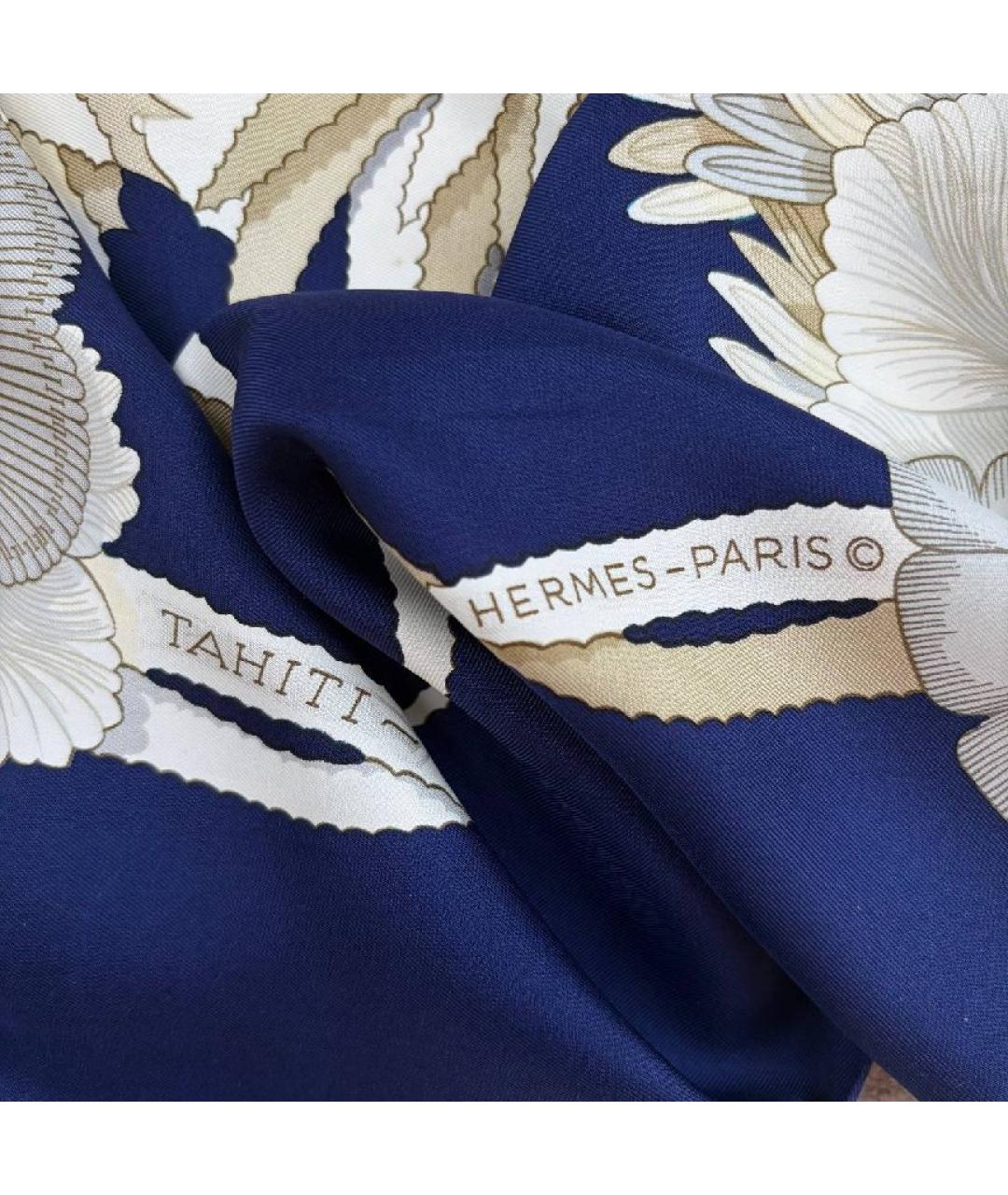 HERMES Синий шелковый платок, фото 2