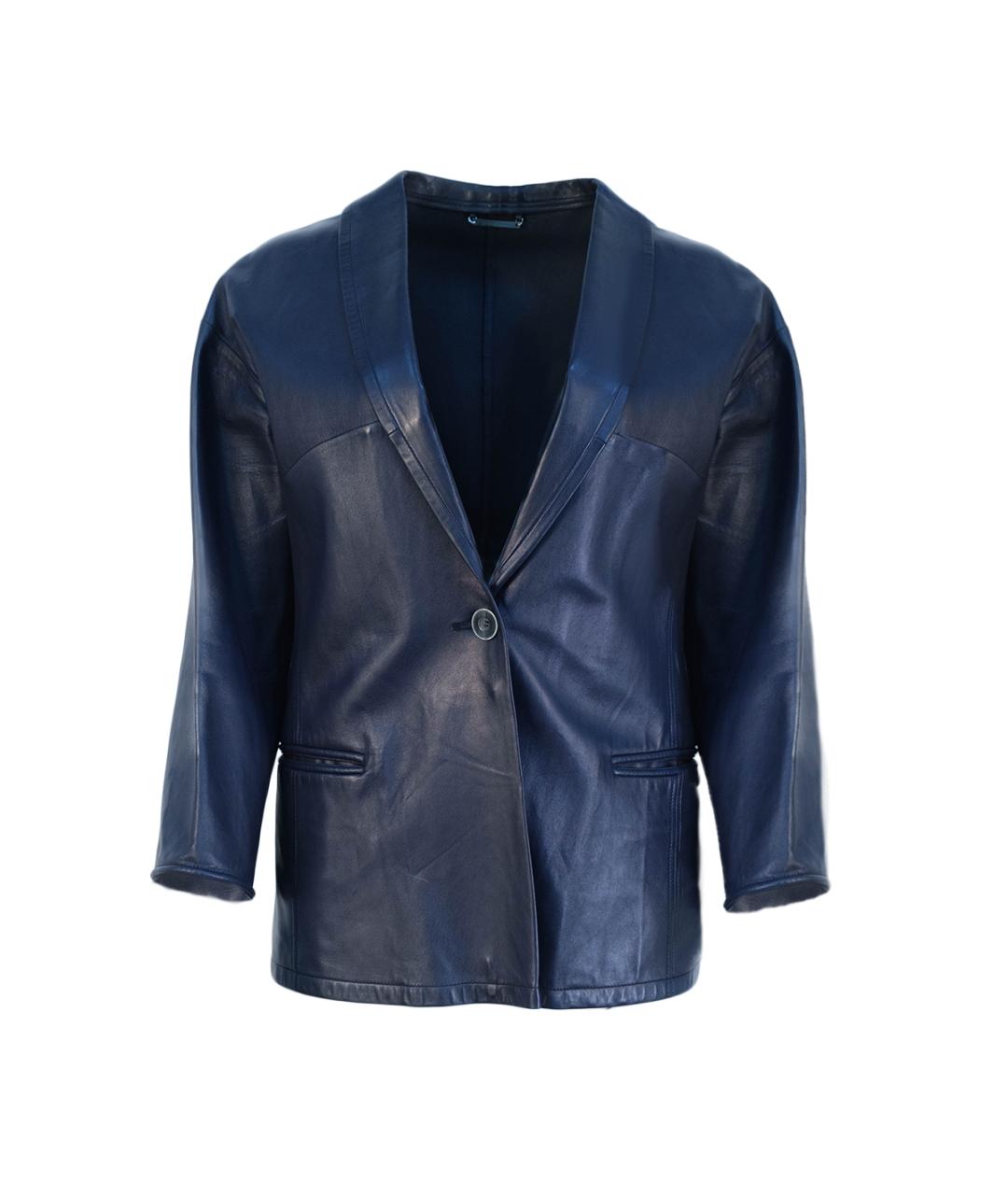 GIORGIO ARMANI Темно-синий кожаный жакет/пиджак, фото 7