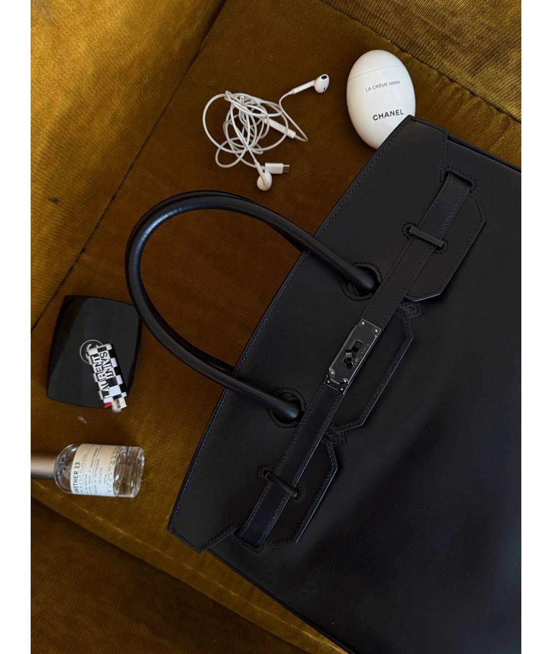 HERMES Черная кожаная сумка с короткими ручками, фото 3