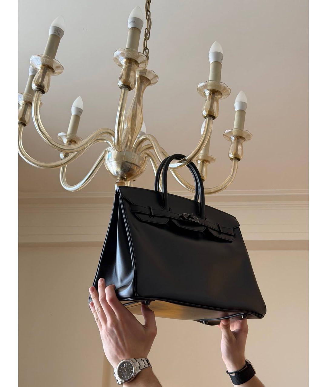 HERMES Черная кожаная сумка с короткими ручками, фото 4