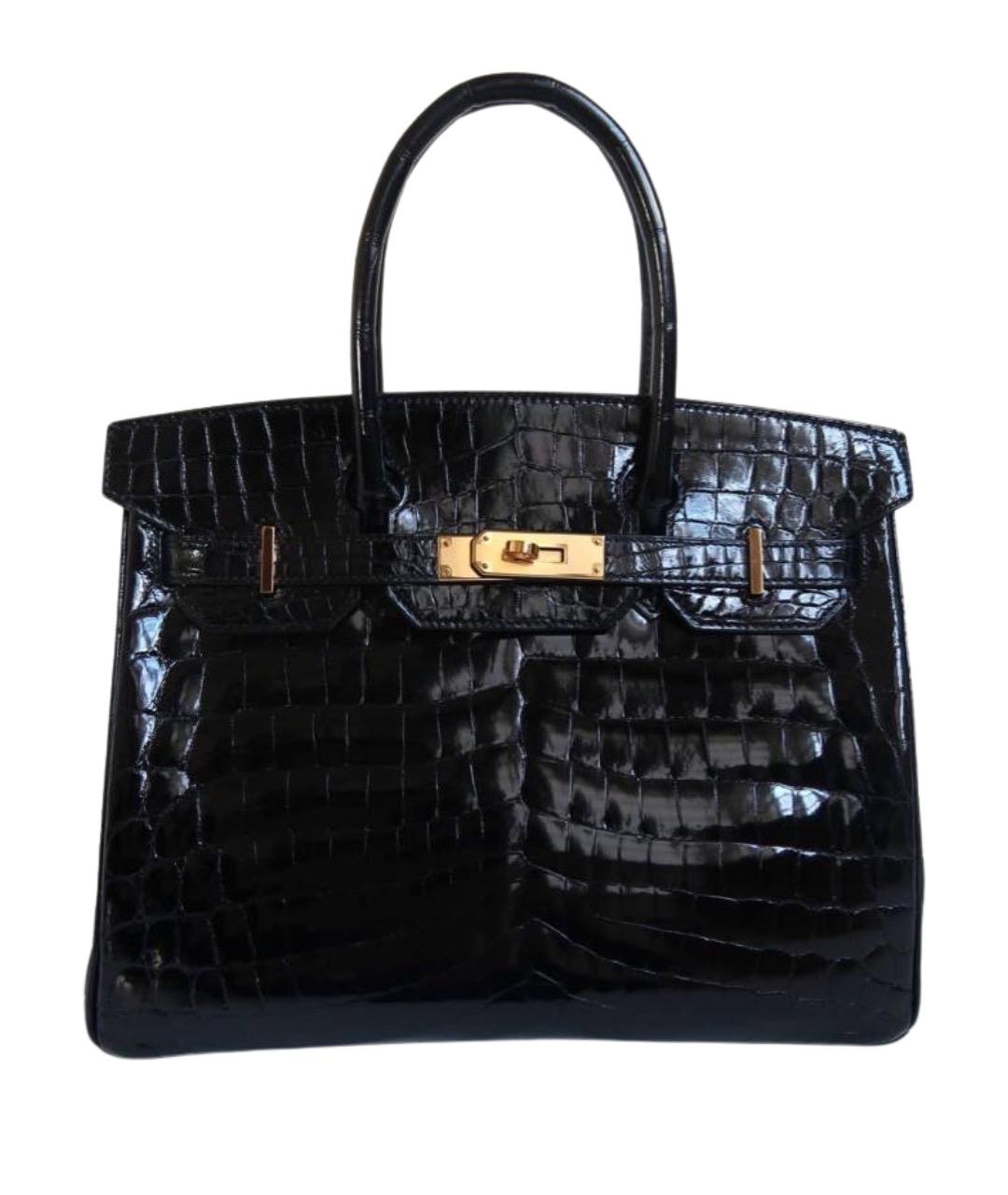 HERMES Черная сумка с короткими ручками из экзотической кожи, фото 1