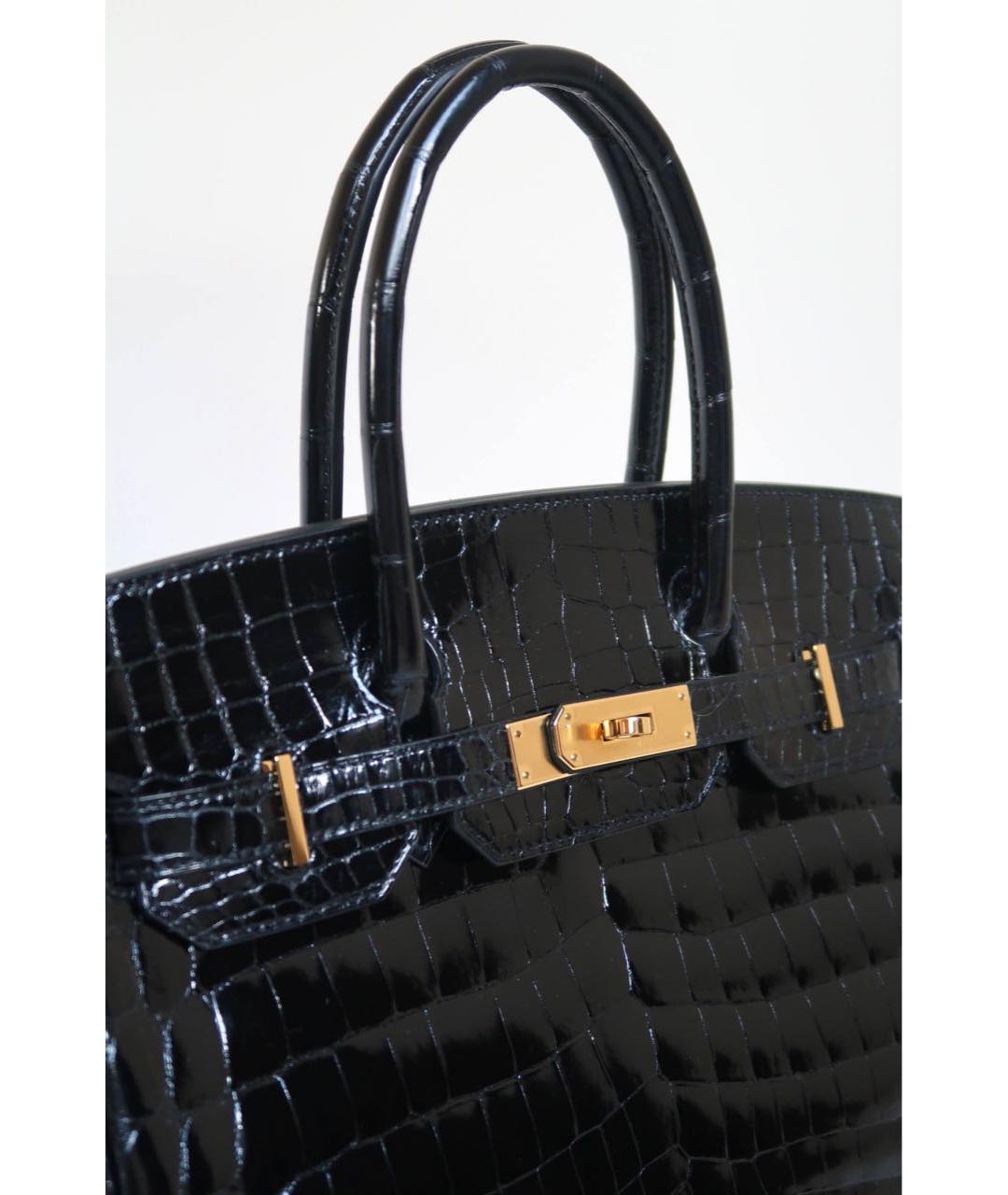 HERMES Черная сумка с короткими ручками из экзотической кожи, фото 2