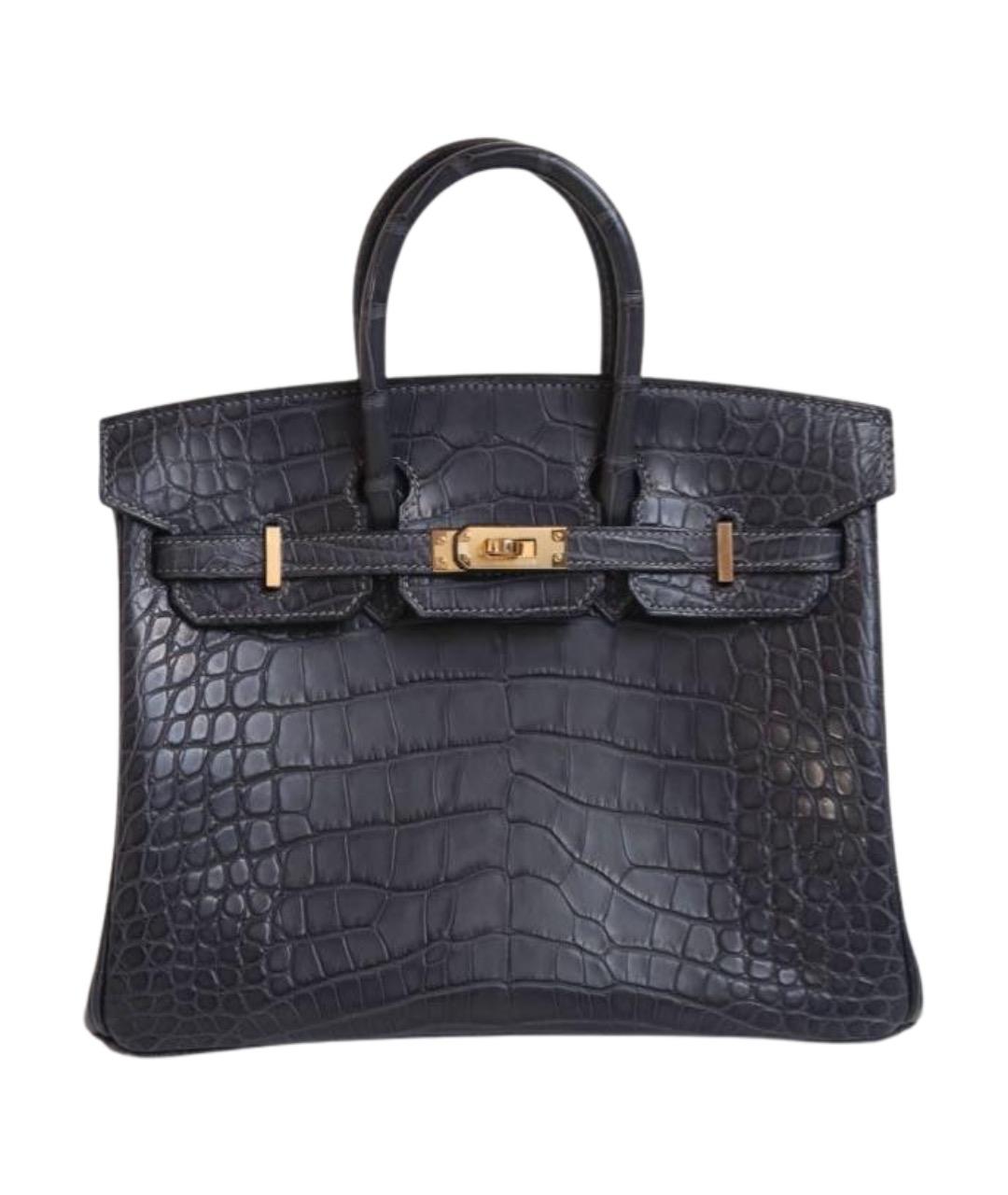 HERMES Антрацитовая сумка с короткими ручками из экзотической кожи, фото 1