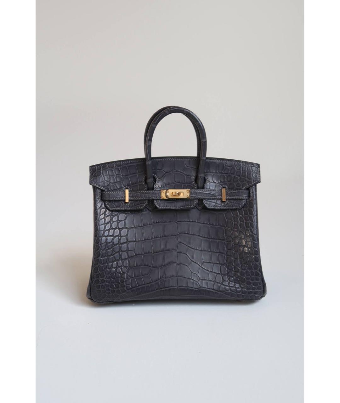 HERMES Антрацитовая сумка с короткими ручками из экзотической кожи, фото 4