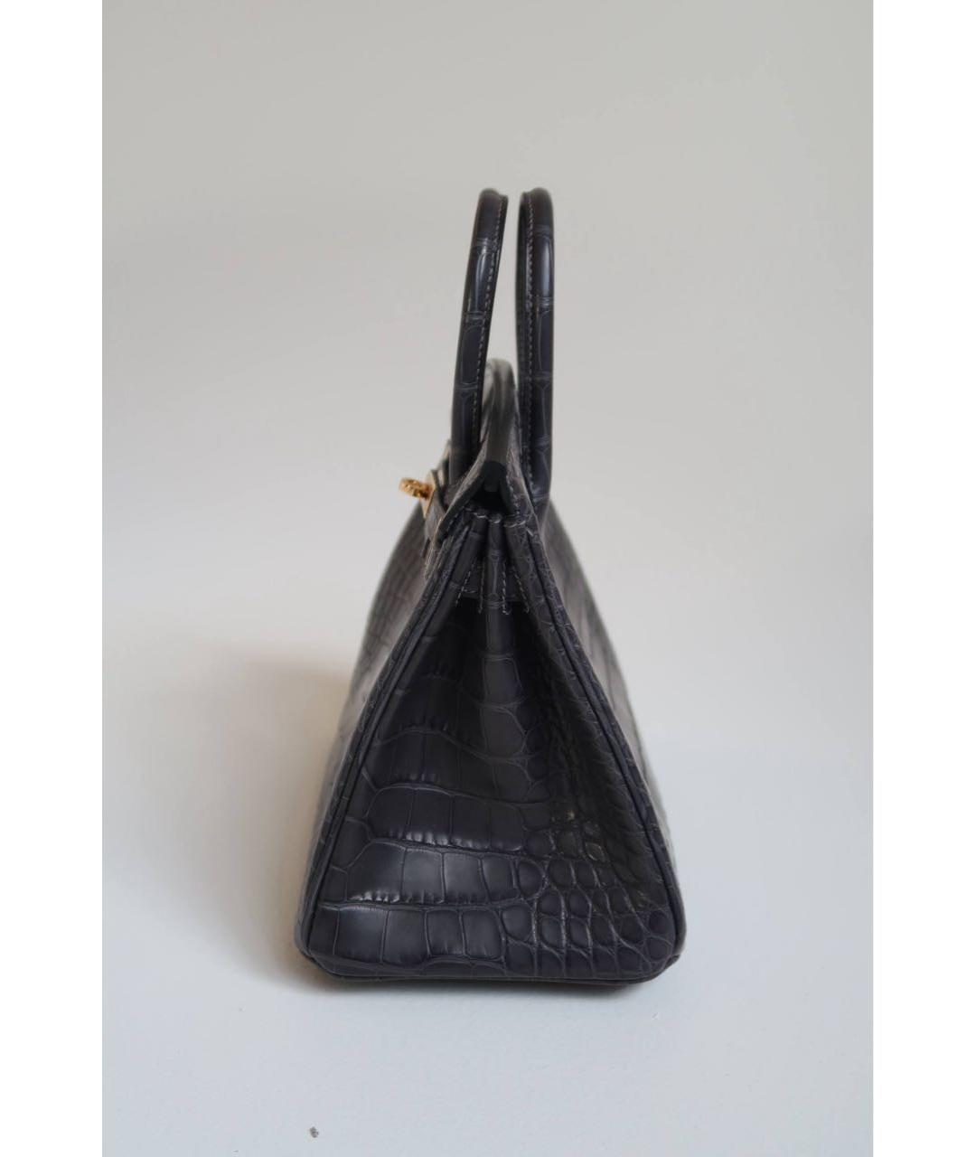 HERMES Антрацитовая сумка с короткими ручками из экзотической кожи, фото 3
