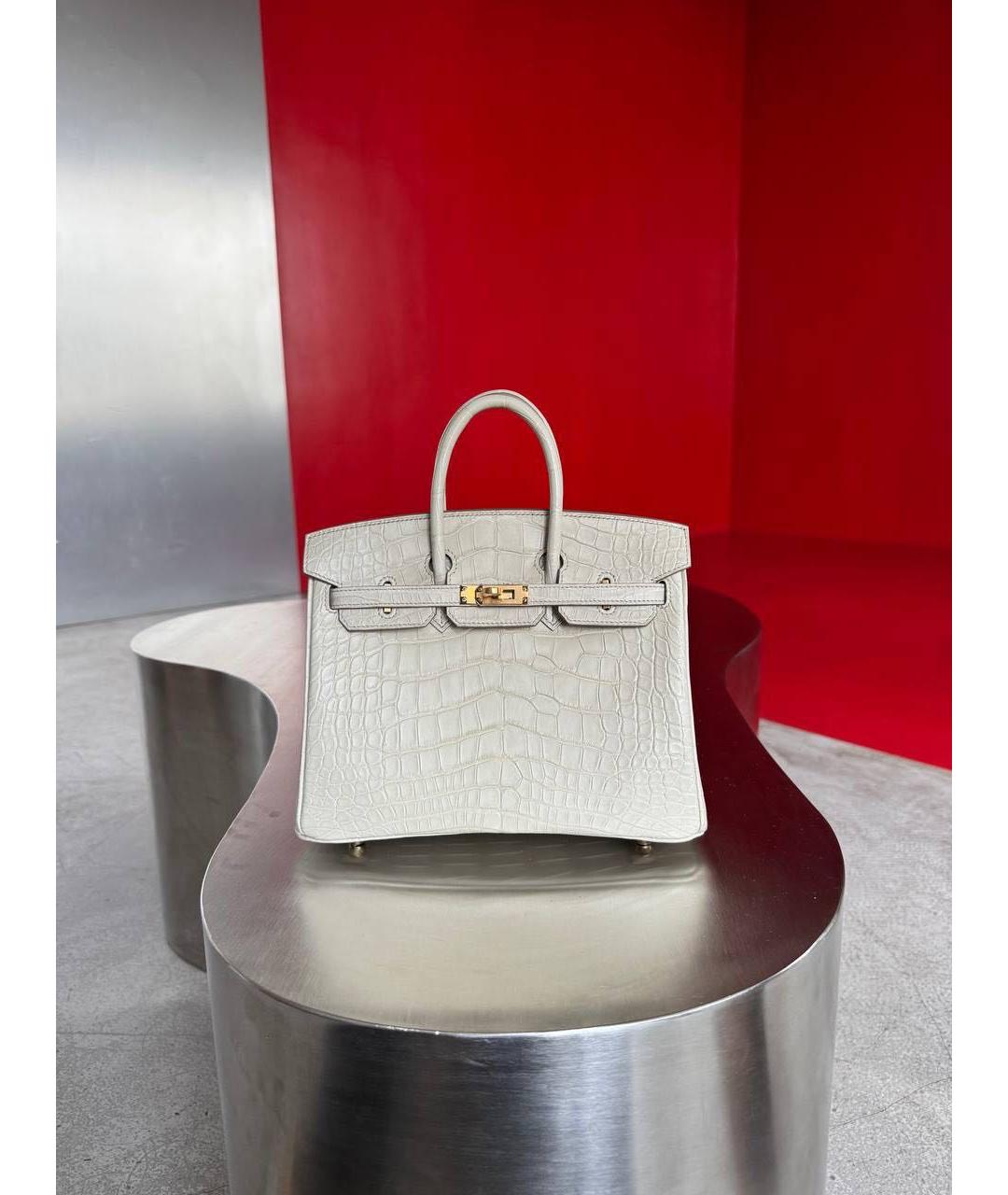 HERMES Белая сумка с короткими ручками из экзотической кожи, фото 5